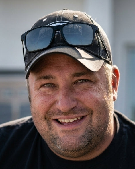 Ryan Lachance wearing a cap and sunglasses with a blurred background