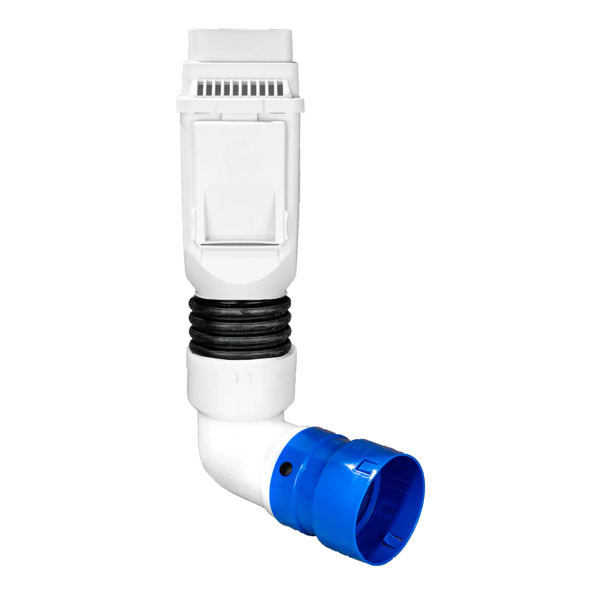 white Downspout leaf filter installed on a home gutter system allowing smooth water flow while preventing leaf clogs