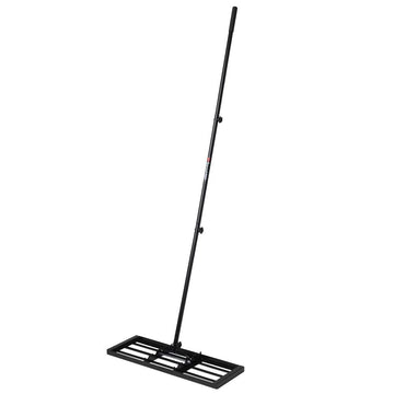 Garant Pro lawn leveling rake with 30-inch steel plate for spreading soil, sand, and compost on uneven yards.